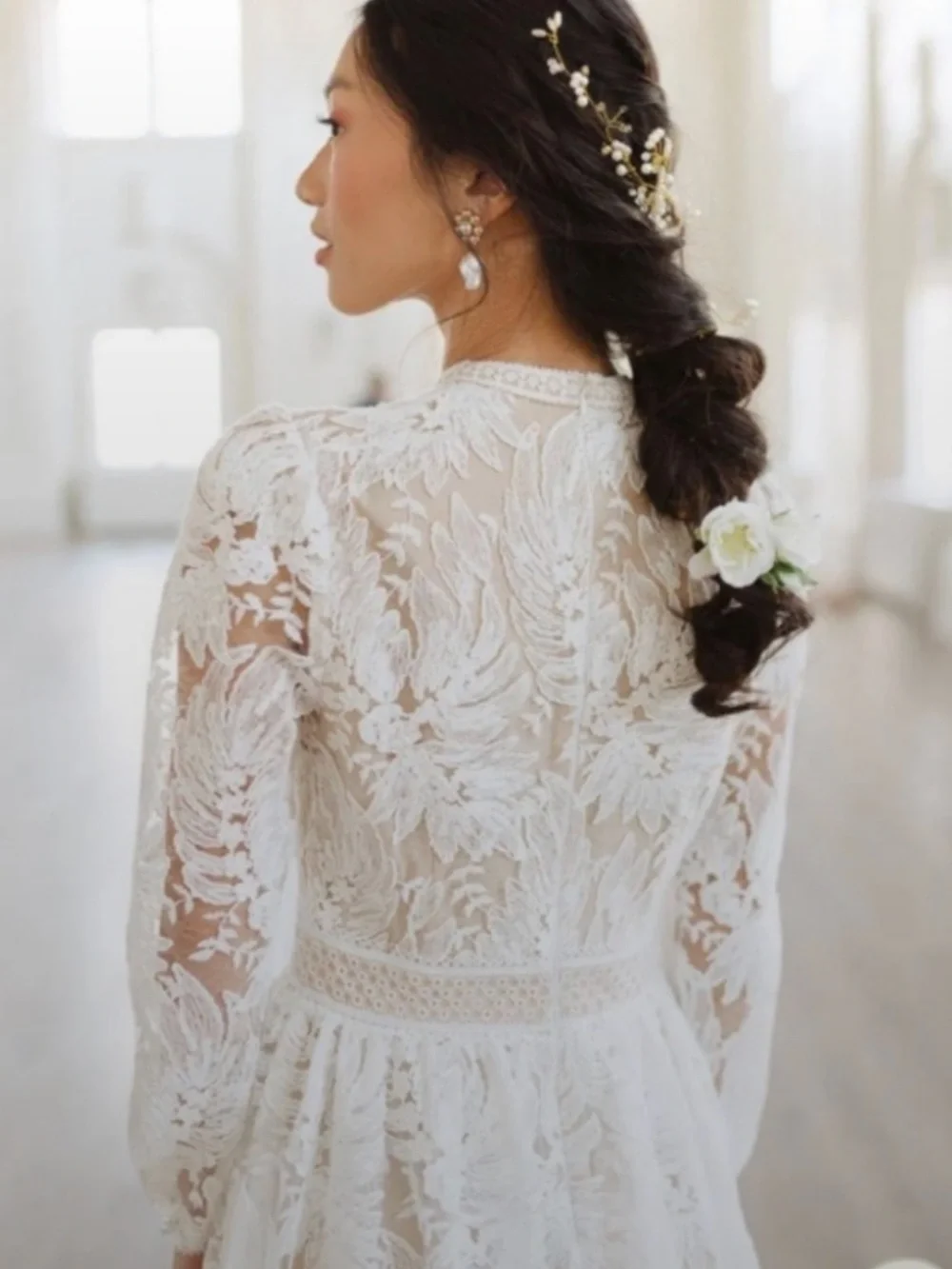 Ivy City Co White Lace Midi Dress with Long Sleeves - Picture 3 of 7